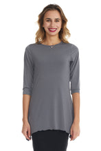 Load image into Gallery viewer, dark gray silky tunic top to wear with a skirt
