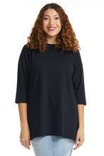 Load image into Gallery viewer, Plain Black 3/4 sleeve tunic t-shirt for women
