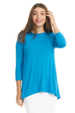 Load image into Gallery viewer, blue soft crew neck modest tzniut top for plus size women
