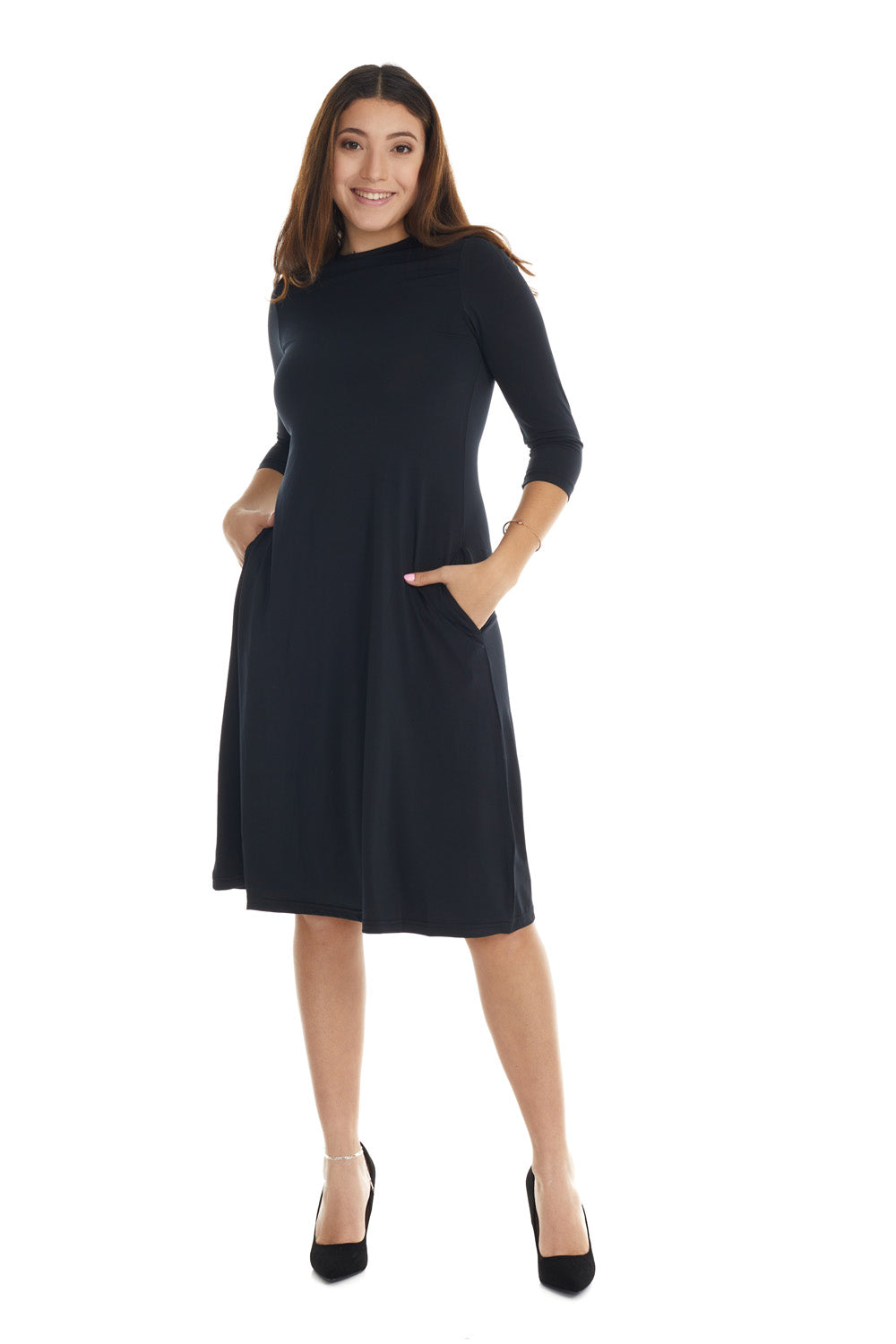 Fit n' Flare Dress with 3/4 Sleeves and Pockets 'Tammee' EX803155