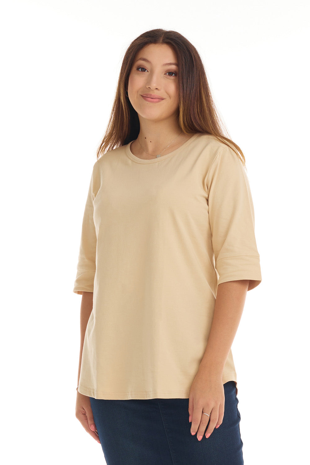 Elbow Sleeve Cotton Tunic T-Shirt Top EX801261