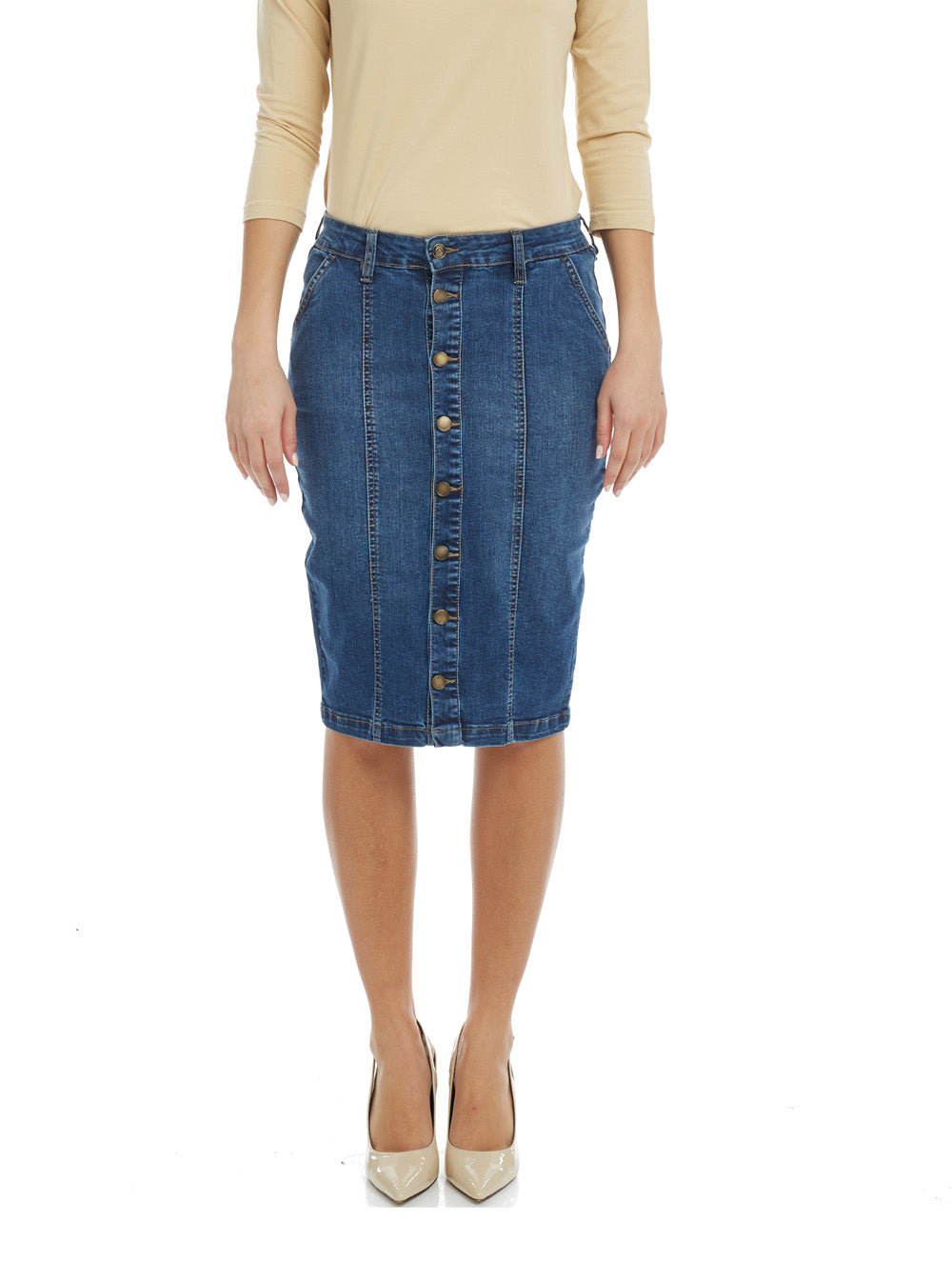 Below Knee Length Jean Pencil Skirt 'Montreal' EX802144